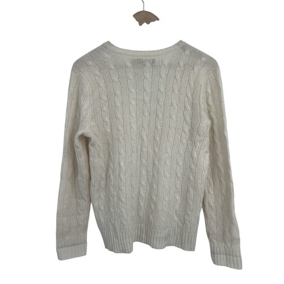 Polo Ralph Lauren Off White Cable Knit V-neck Sweater Women’s Large Preppy - Picture 2 of 4